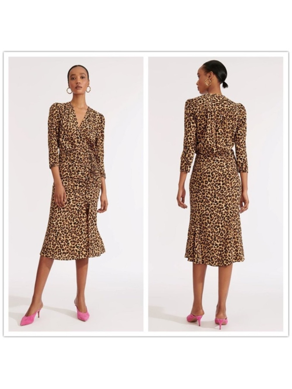Veronica Beard Arielle Leopard Print Silk Midi Wrap Dress